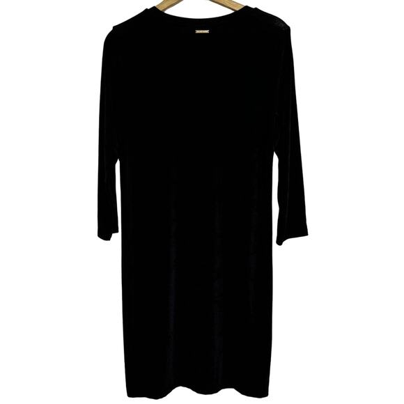 Michael Kors Long Sleeve Gold Studded Midi Dress Jersey Stretch Black Size L - Picture 2 of 6